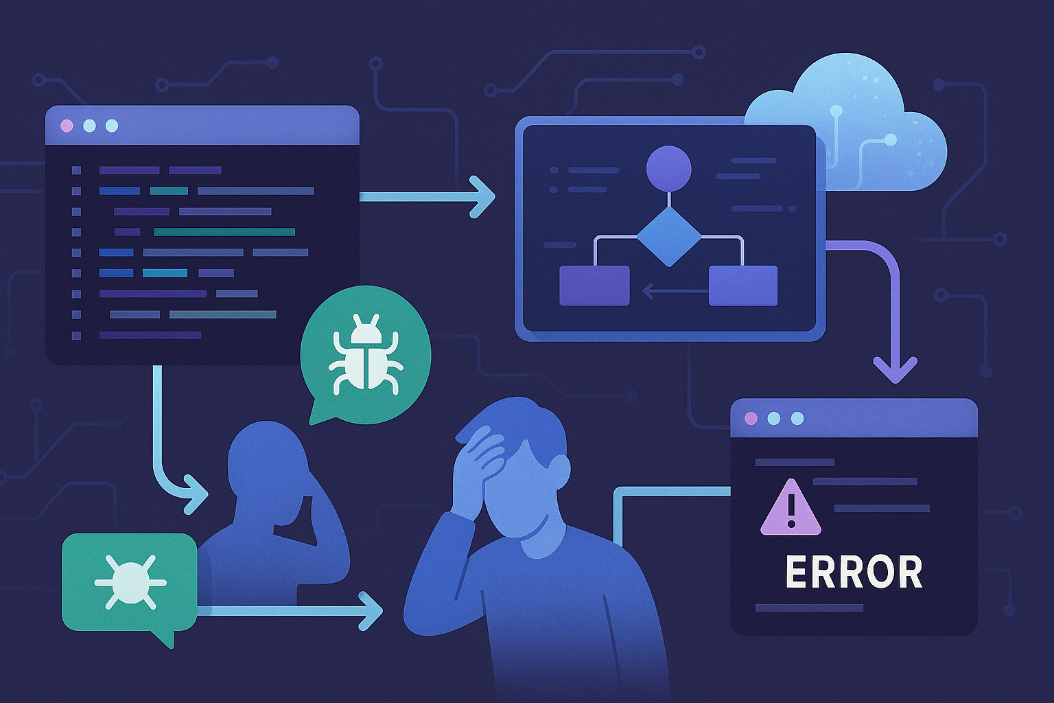 Debugging: el arte oscuro de hablar con tus errores (sin perder la cabeza) - visual explicativa 1