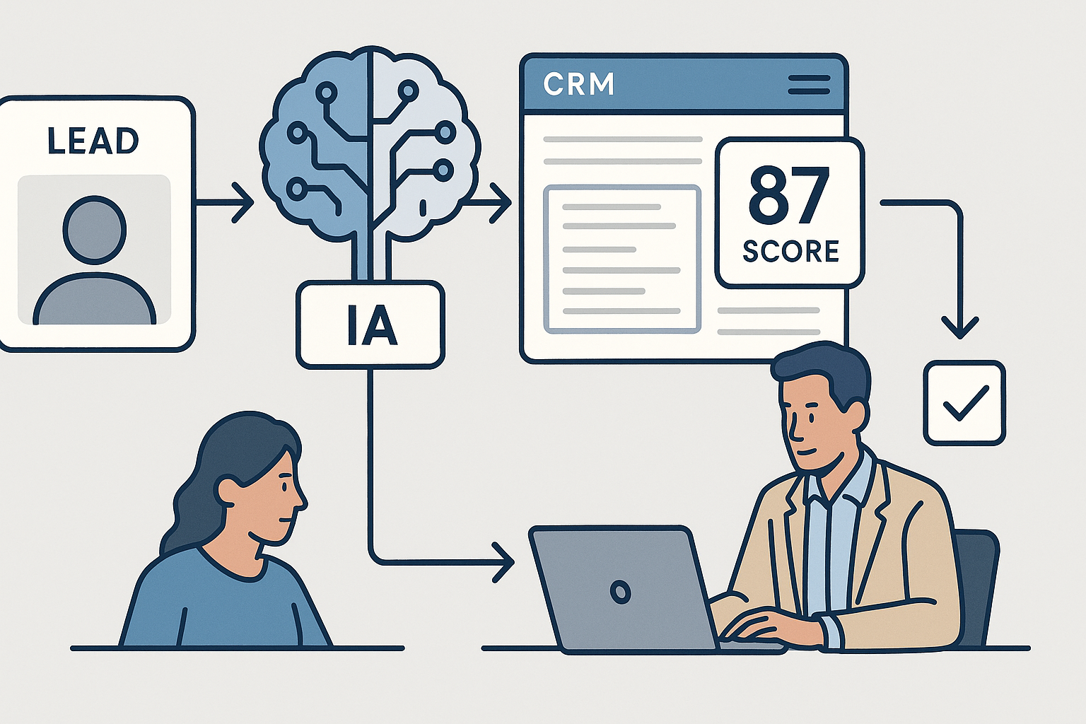 IA dentro del CRM: clasifica leads, resume y marca el siguiente paso - visual explicativa 1