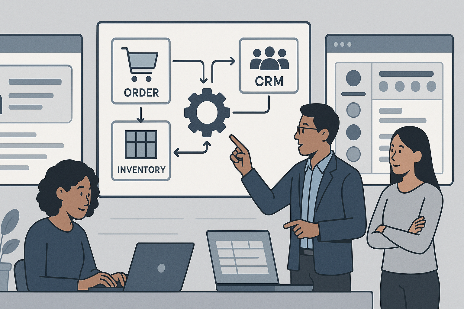 Integraciones entre sistemas: cuando tu CRM, ecommerce y ERP por fin se entienden - visual explicativa 2