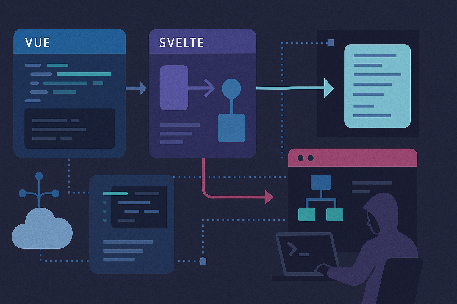 Vue, Svelte y Angular: rebeldes, veteranos y cultos (y cuál te conviene en la chamba) - visual explicativa 1