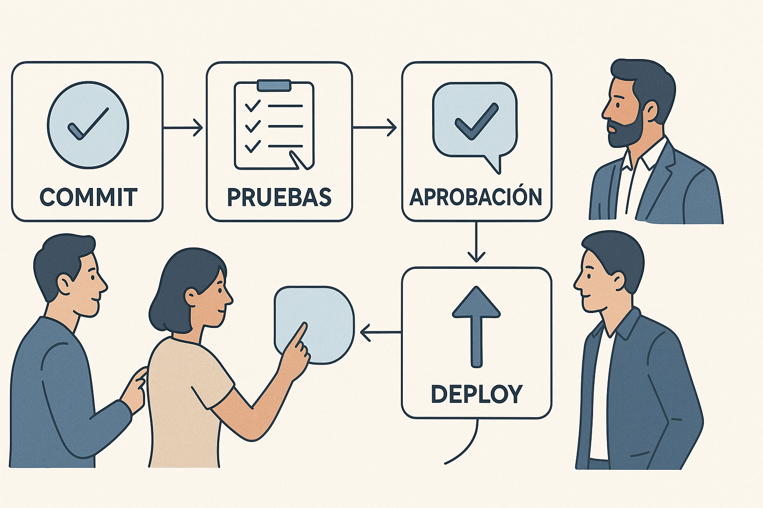 Publicar cambios con orden: del “sube el update” a deploys controlados y rollback - visual explicativa 1